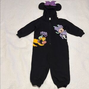 EUC H&M Disney Halloween Purple Minnie Ears Black Onsie Size 2T